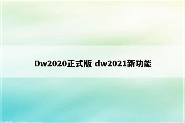 Dw2020正式版 dw2021新功能