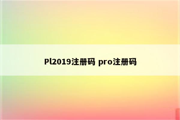 Pl2019注册码 pro注册码