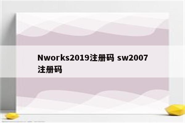 Nworks2019注册码 sw2007注册码