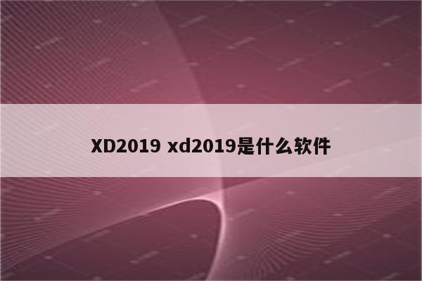 XD2019 xd2019是什么软件