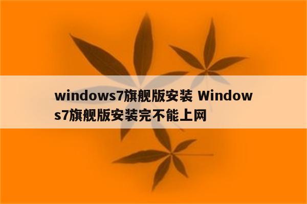 windows7旗舰版安装 Windows7旗舰版安装完不能上网