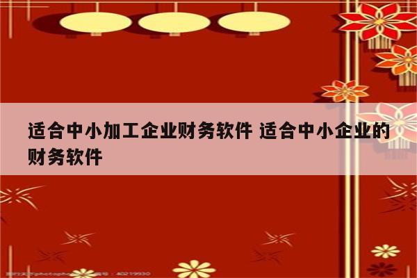 适合中小加工企业财务软件 适合中小企业的财务软件