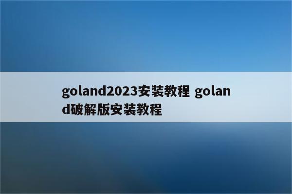 goland2023安装教程 goland破解版安装教程