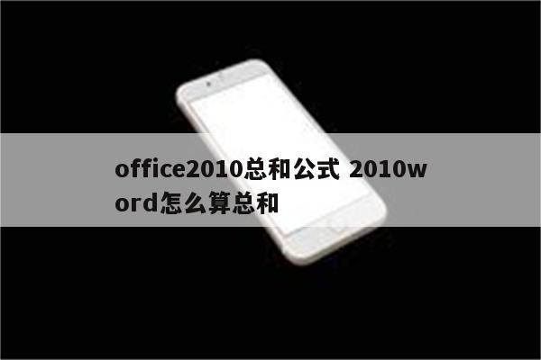 office2010总和公式 2010word怎么算总和