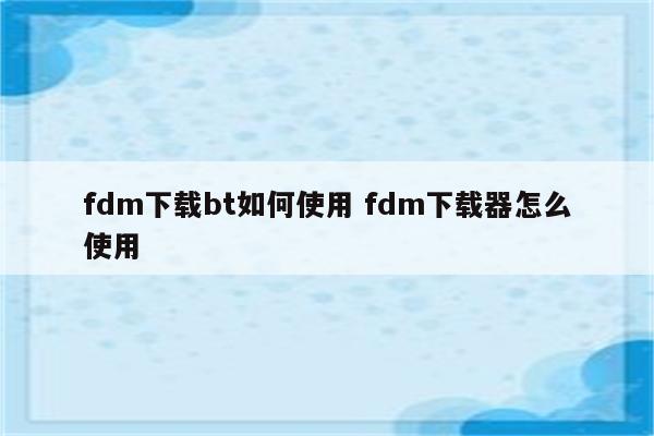 fdm下载bt如何使用 fdm下载器怎么使用