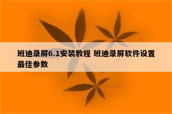 班迪录屏6.1安装教程 班迪录屏软件设置最佳参数