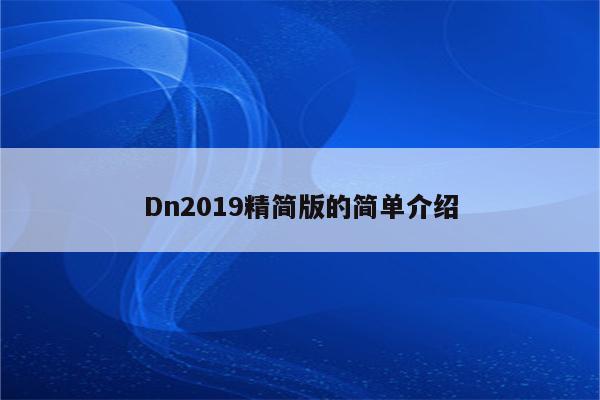 Dn2019精简版的简单介绍