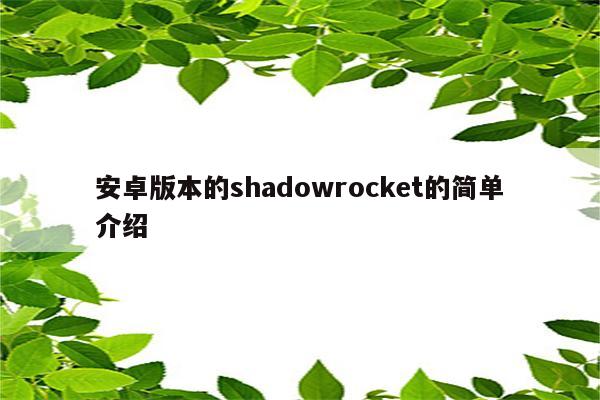 安卓版本的shadowrocket的简单介绍