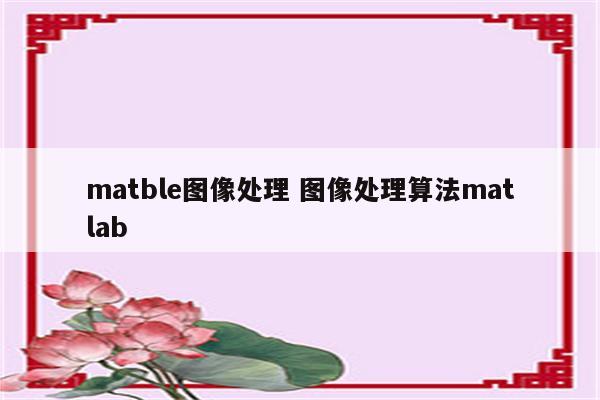 matble图像处理 图像处理算法matlab