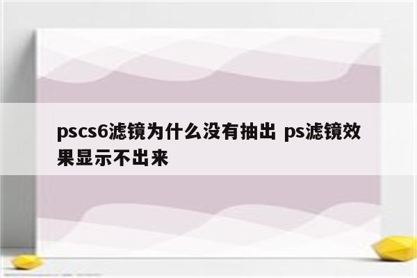 pscs6滤镜为什么没有抽出 ps滤镜效果显示不出来