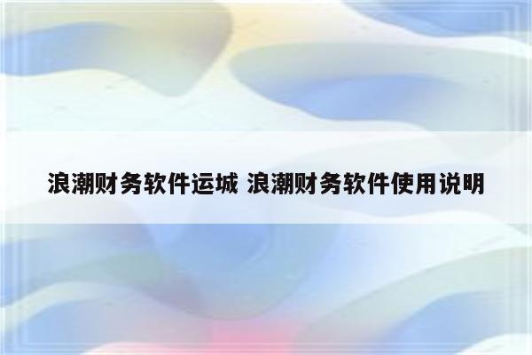 浪潮财务软件运城 浪潮财务软件使用说明