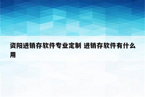 资阳进销存软件专业定制 进销存软件有什么用