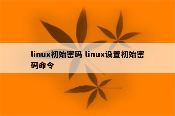 linux初始密码 linux设置初始密码命令