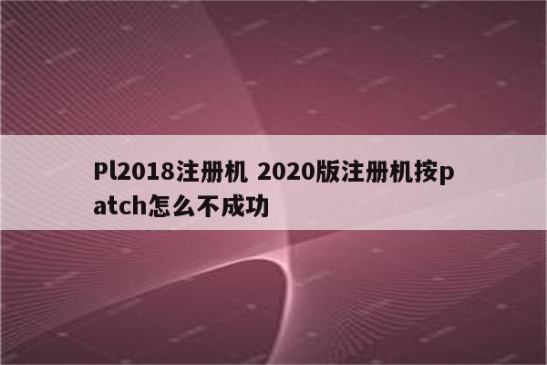 Pl2018注册机 2020版注册机按patch怎么不成功