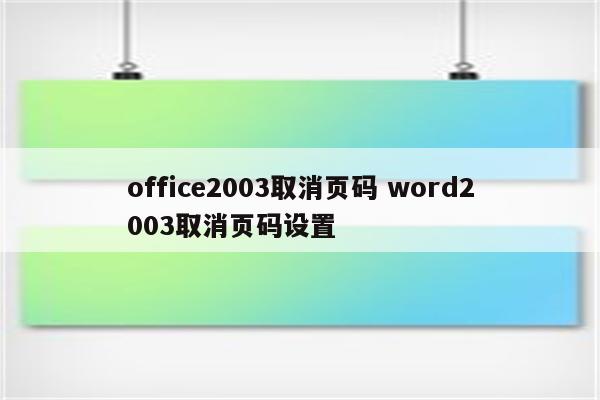 office2003取消页码 word2003取消页码设置