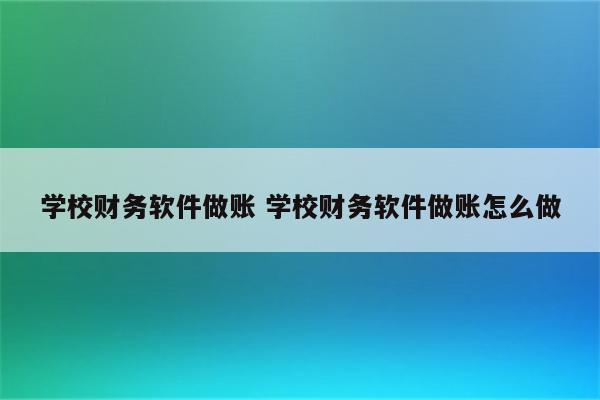 学校财务软件做账 学校财务软件做账怎么做