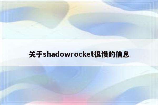 关于shadowrocket很慢的信息