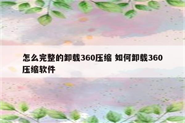 怎么完整的卸载360压缩 如何卸载360压缩软件