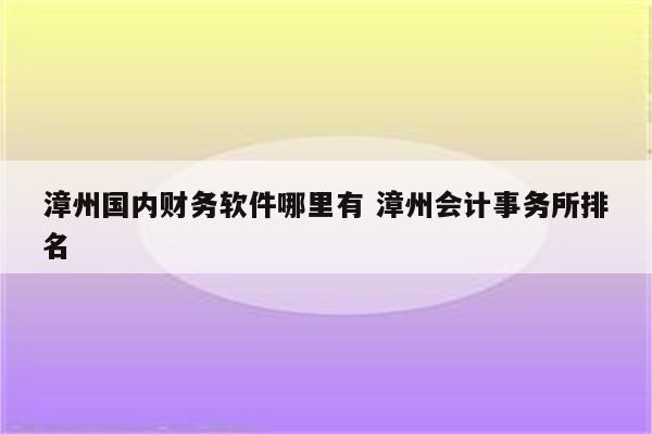 漳州国内财务软件哪里有 漳州会计事务所排名