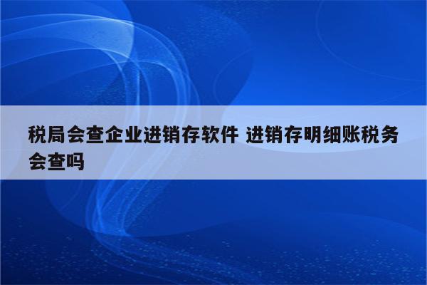 税局会查企业进销存软件 进销存明细账税务会查吗