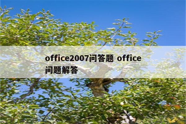 office2007问答题 office问题解答