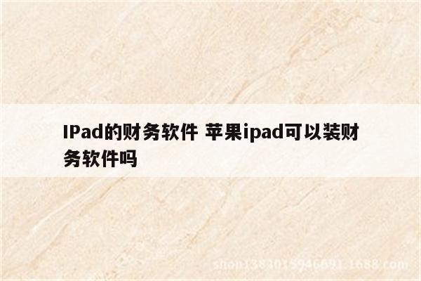 IPad的财务软件 苹果ipad可以装财务软件吗