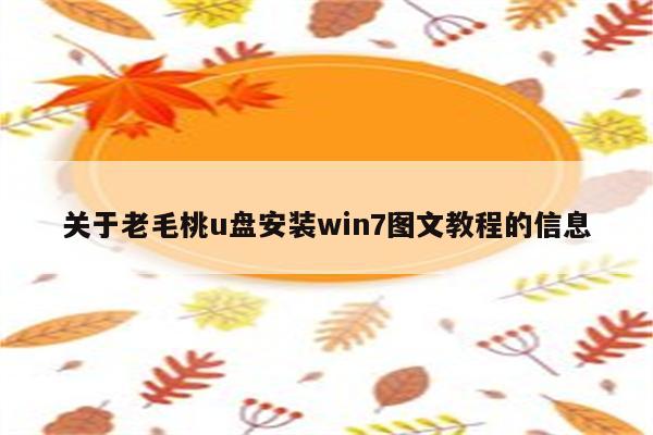 关于老毛桃u盘安装win7图文教程的信息