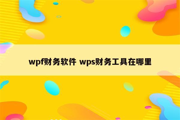 wpf财务软件 wps财务工具在哪里