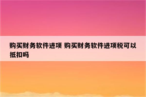 购买财务软件进项 购买财务软件进项税可以抵扣吗