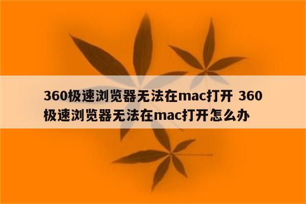 360极速浏览器无法在mac打开 360极速浏览器无法在mac打开怎么办