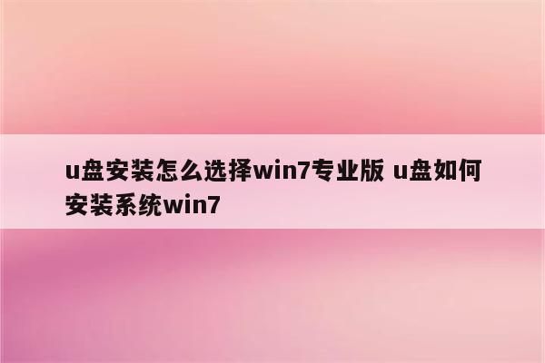 u盘安装怎么选择win7专业版 u盘如何安装系统win7