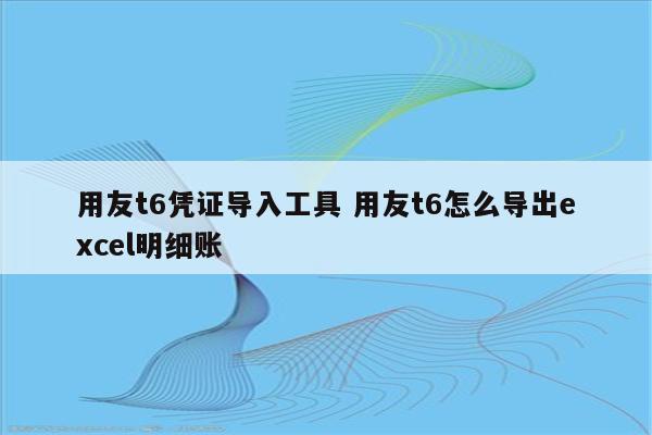 用友t6凭证导入工具 用友t6怎么导出excel明细账