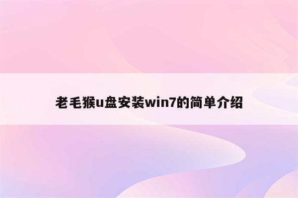 老毛猴u盘安装win7的简单介绍