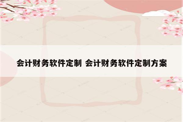 会计财务软件定制 会计财务软件定制方案