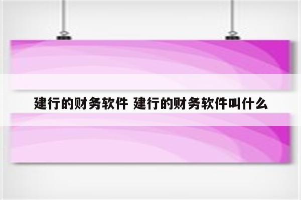 建行的财务软件 建行的财务软件叫什么