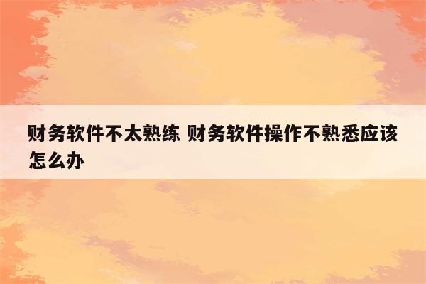 财务软件不太熟练 财务软件操作不熟悉应该怎么办