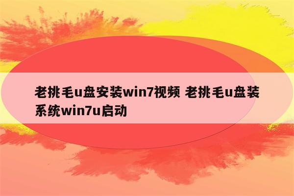 老挑毛u盘安装win7视频 老挑毛u盘装系统win7u启动