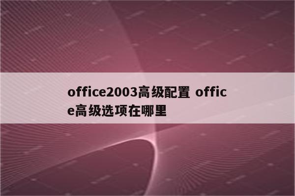 office2003高级配置 office高级选项在哪里