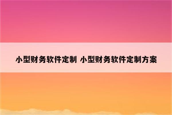 小型财务软件定制 小型财务软件定制方案