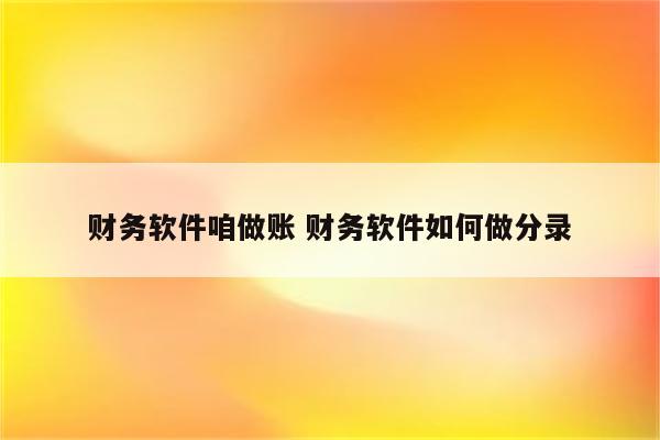 财务软件咱做账 财务软件如何做分录