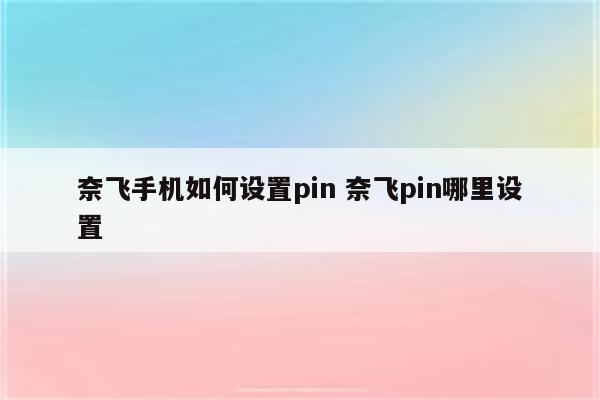 奈飞手机如何设置pin 奈飞pin哪里设置