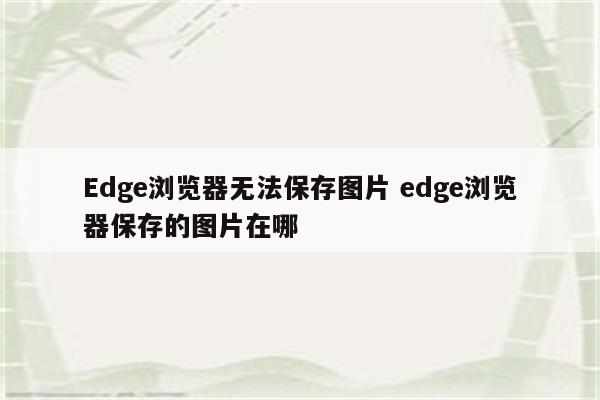 Edge浏览器无法保存图片 edge浏览器保存的图片在哪
