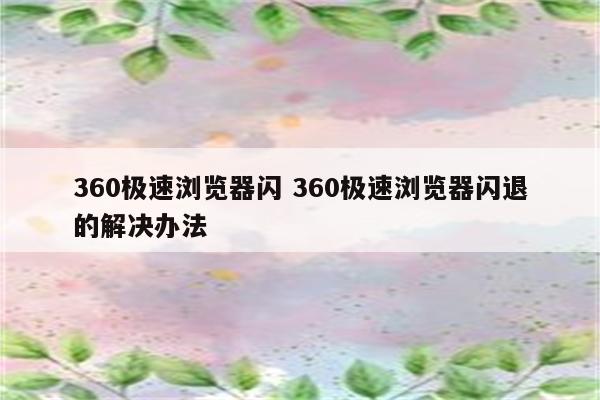 360极速浏览器闪 360极速浏览器闪退的解决办法