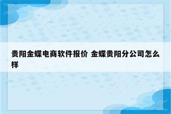 贵阳金蝶电商软件报价 金蝶贵阳分公司怎么样