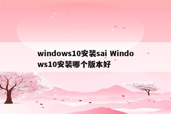 windows10安装sai Windows10安装哪个版本好