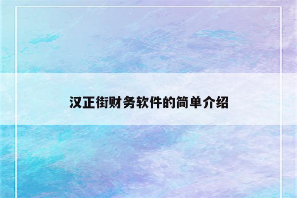 汉正街财务软件的简单介绍