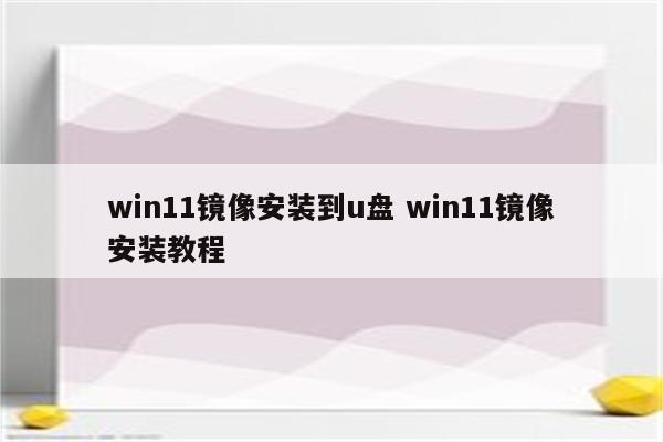 win11镜像安装到u盘 win11镜像安装教程