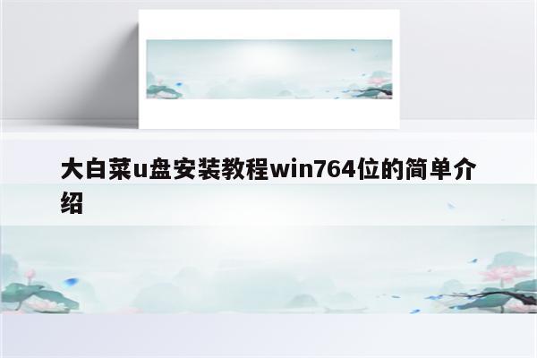 大白菜u盘安装教程win764位的简单介绍