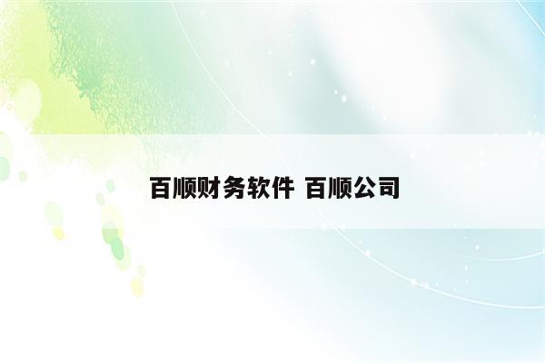百顺财务软件 百顺公司