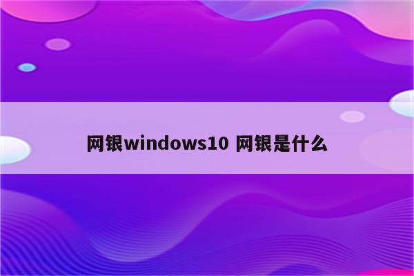 网银windows10 网银是什么